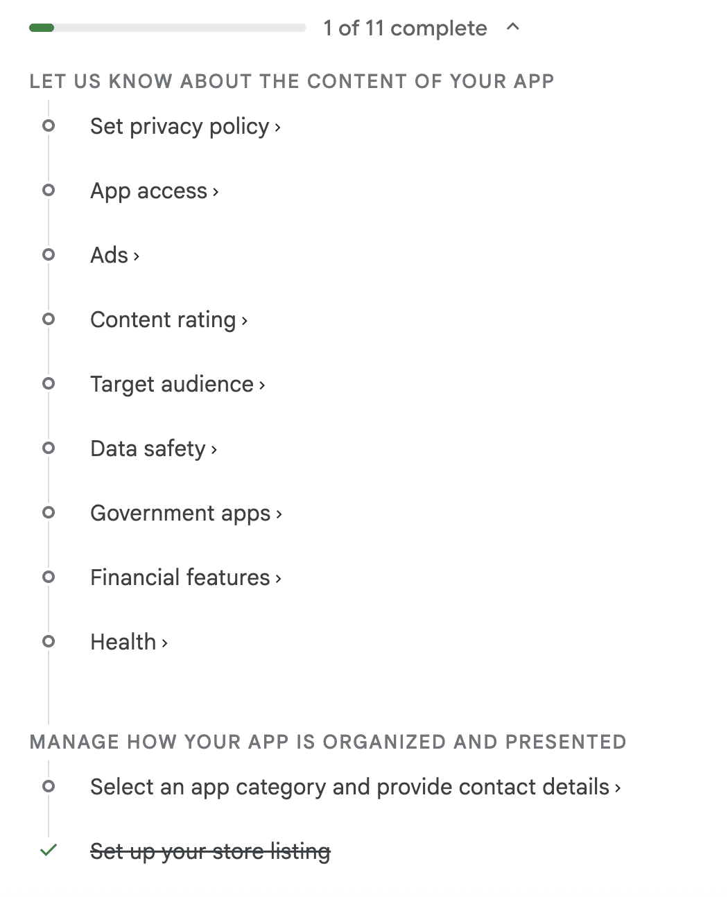 App setup and content checklist
