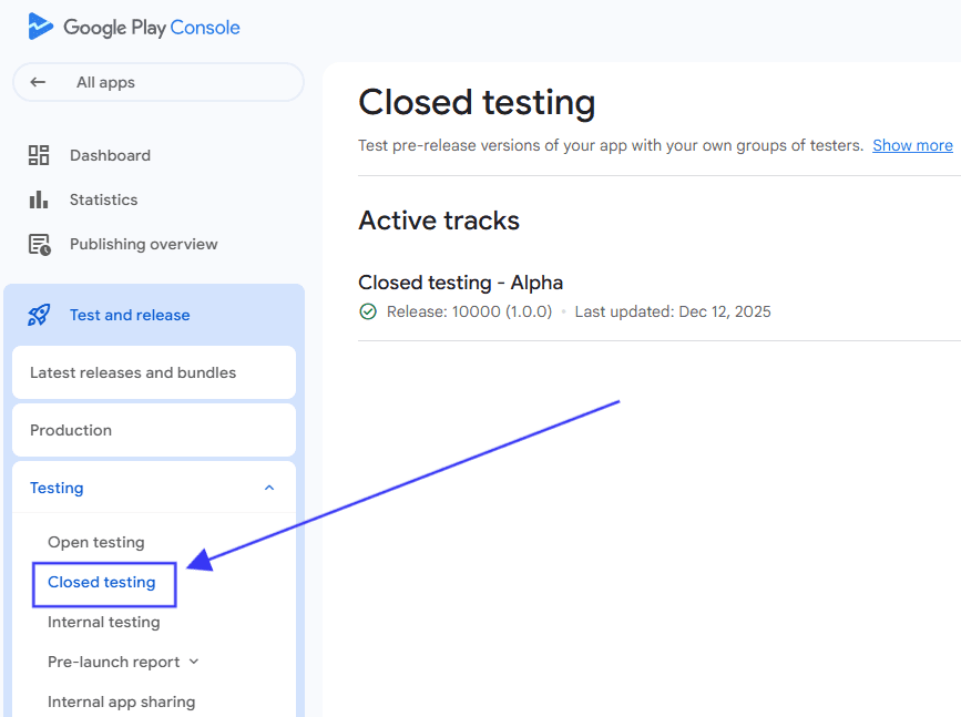 Open Closed testing