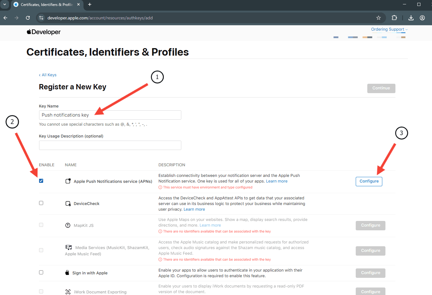Apple Push Notifications service APNs Configure