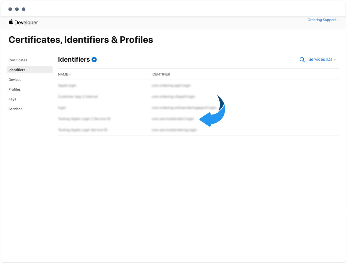 Confirm the new Services ID
