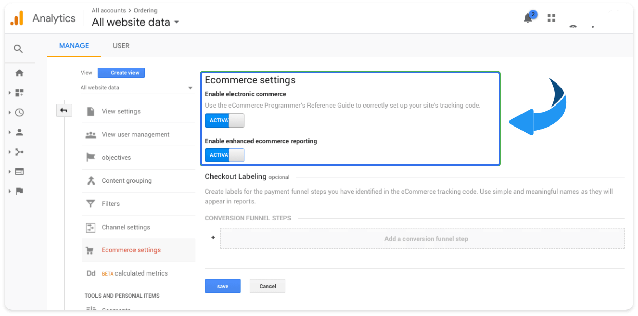 Google Analytics e-commerce settings with Enhanced Ecommerce