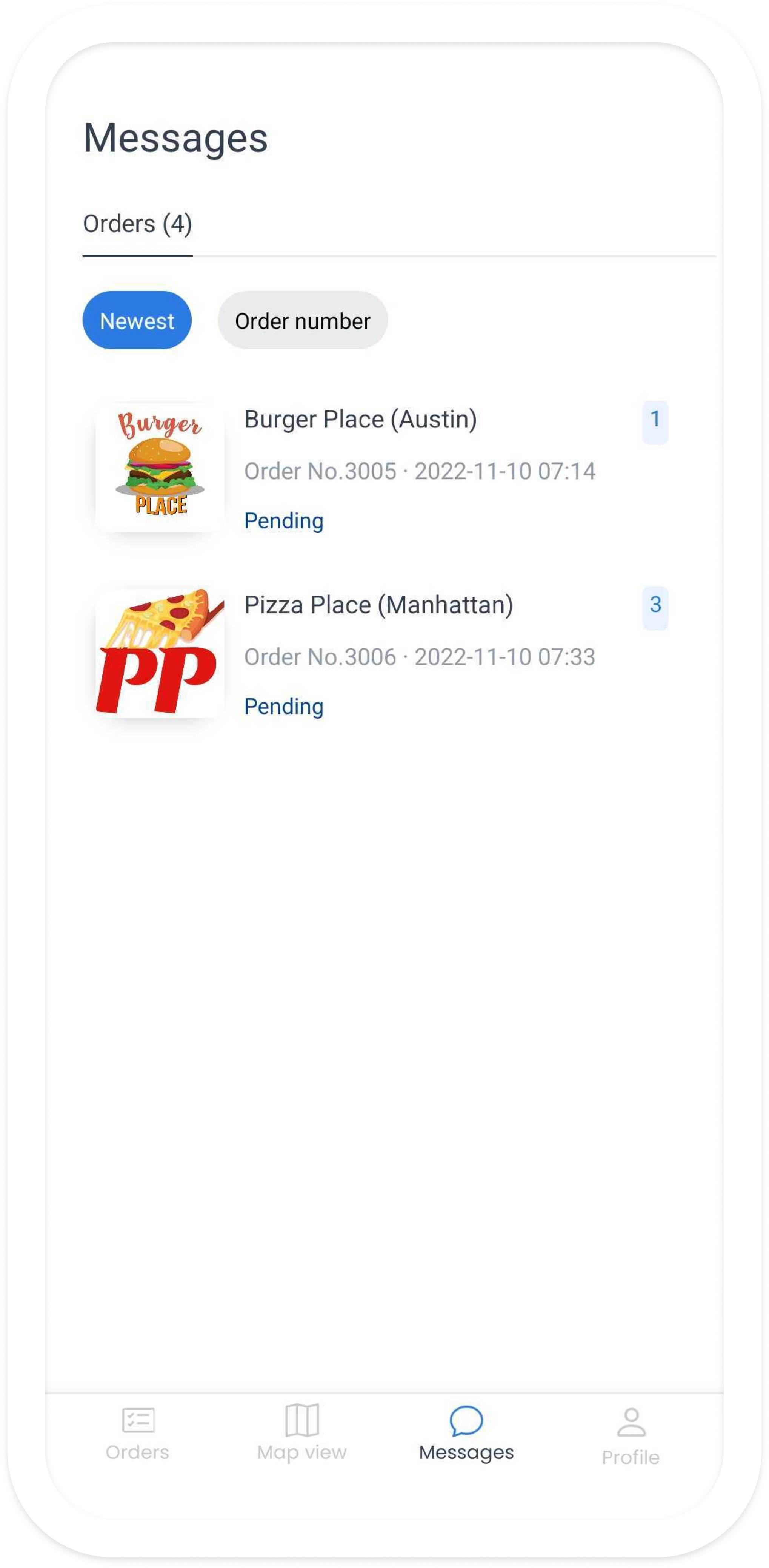 Messaging view in the Driver App