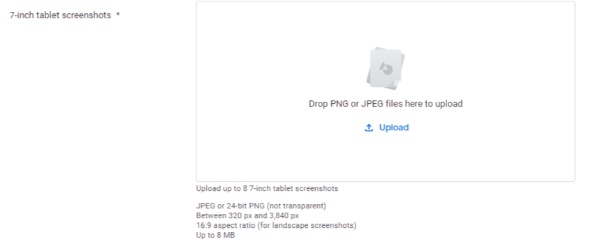 Upload 7-inch tablet screenshots