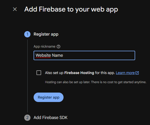Register a web app in Firebase