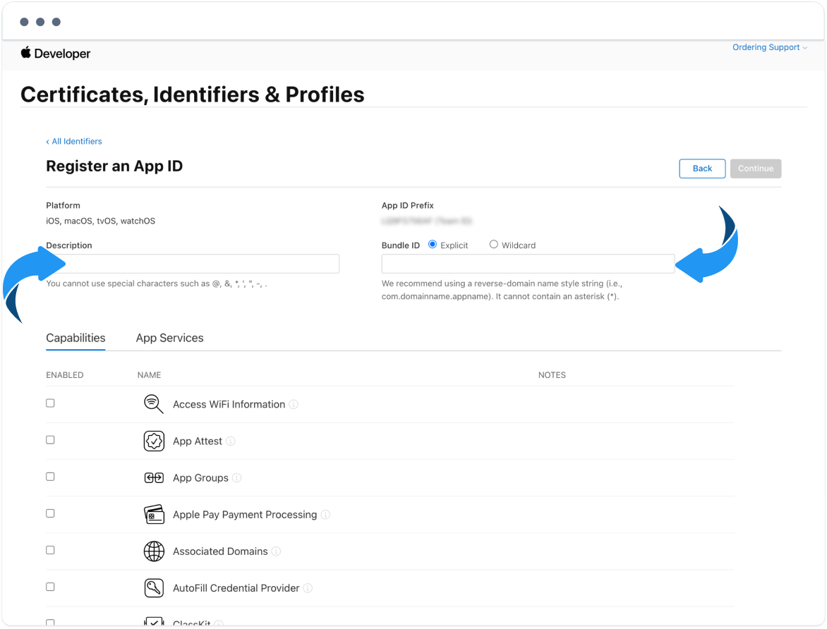 App ID description and Bundle ID