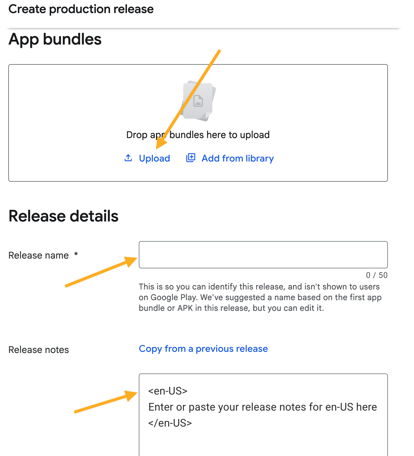 Upload an app bundle and add release details