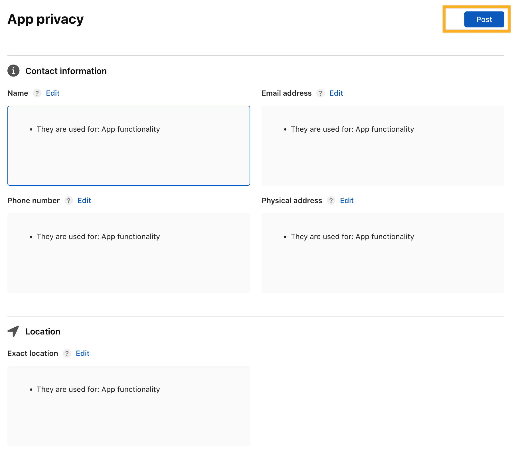 Publish App Privacy responses