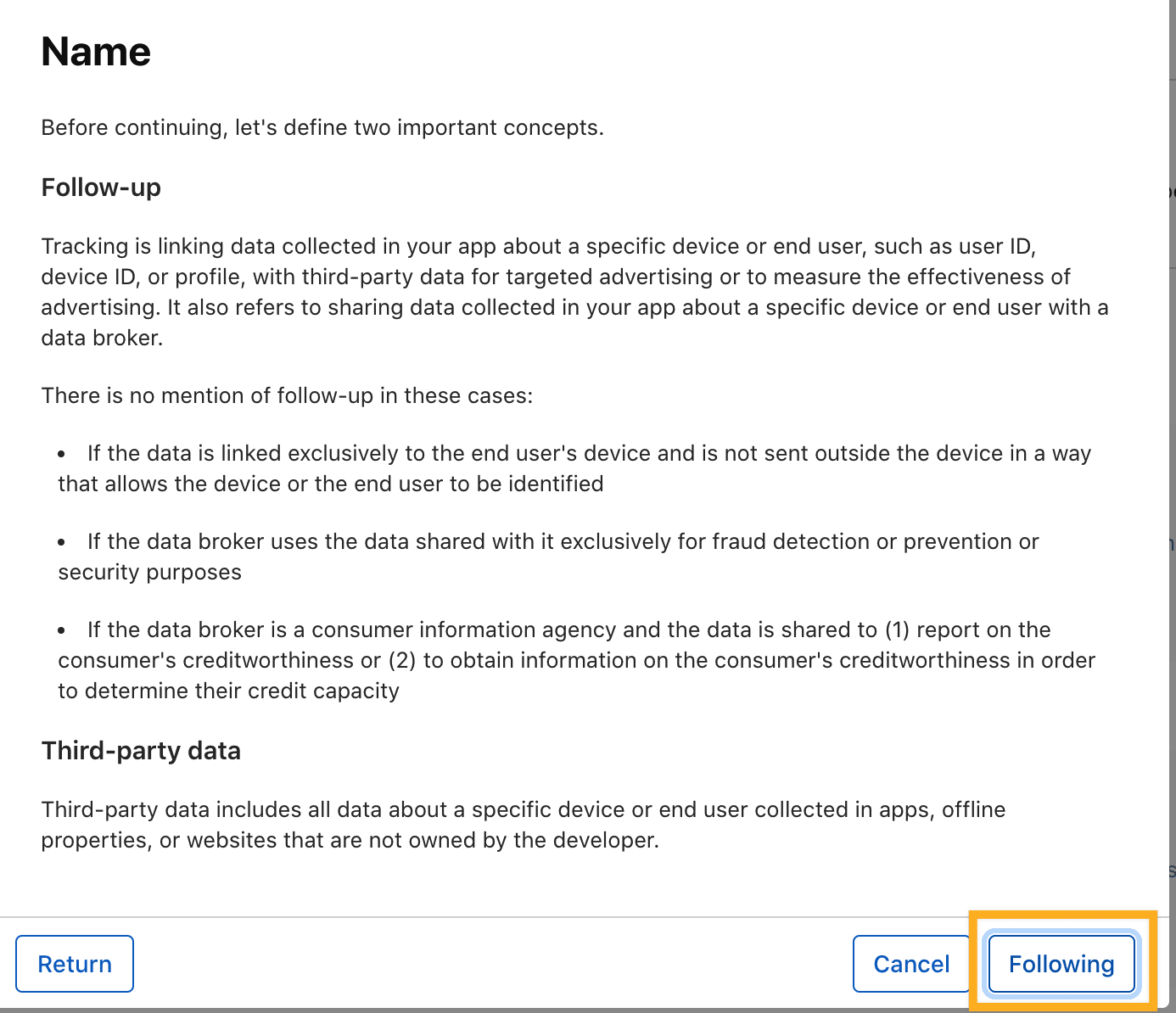 Continue the privacy questionnaire