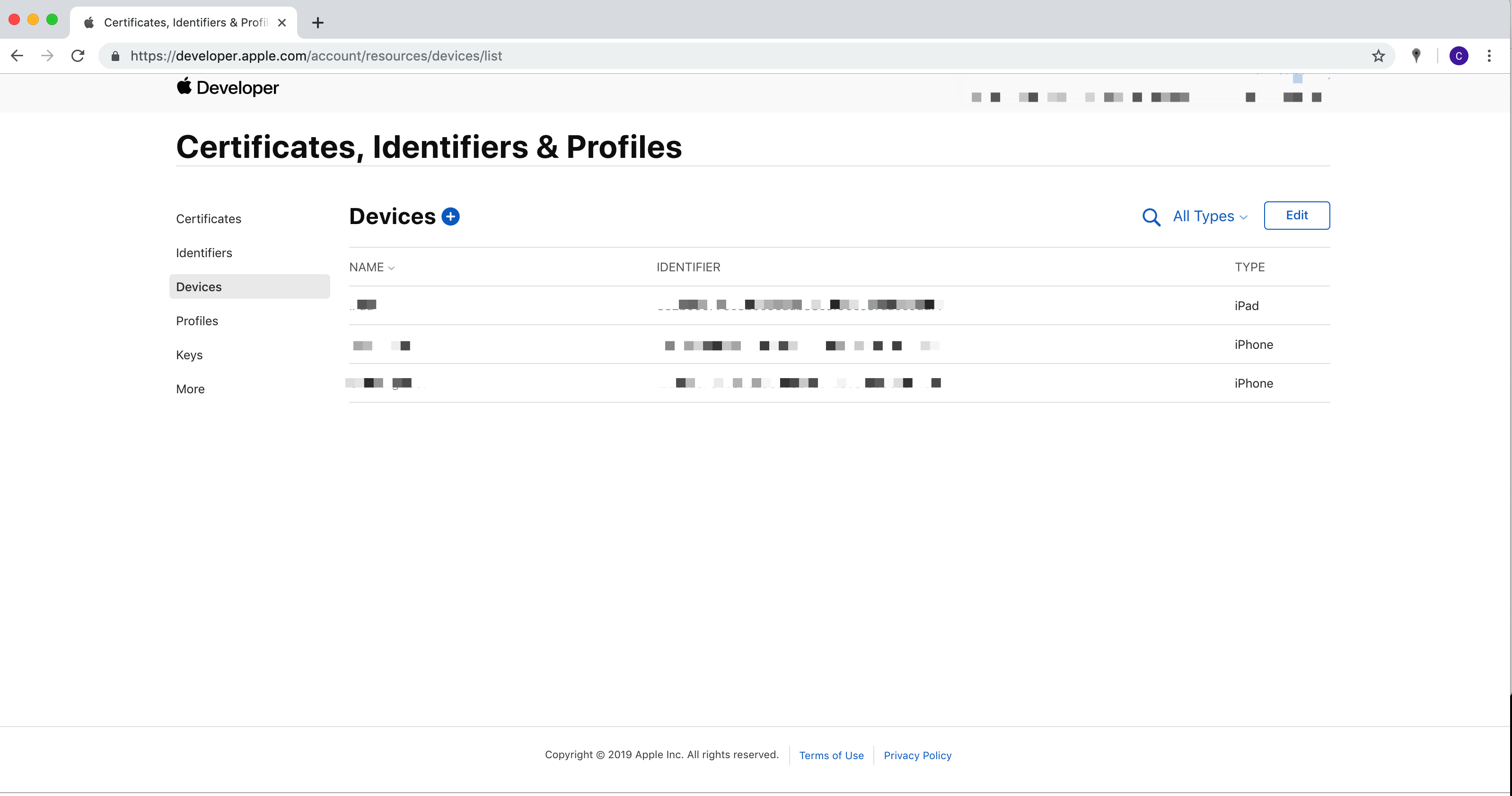Review registered iOS devices