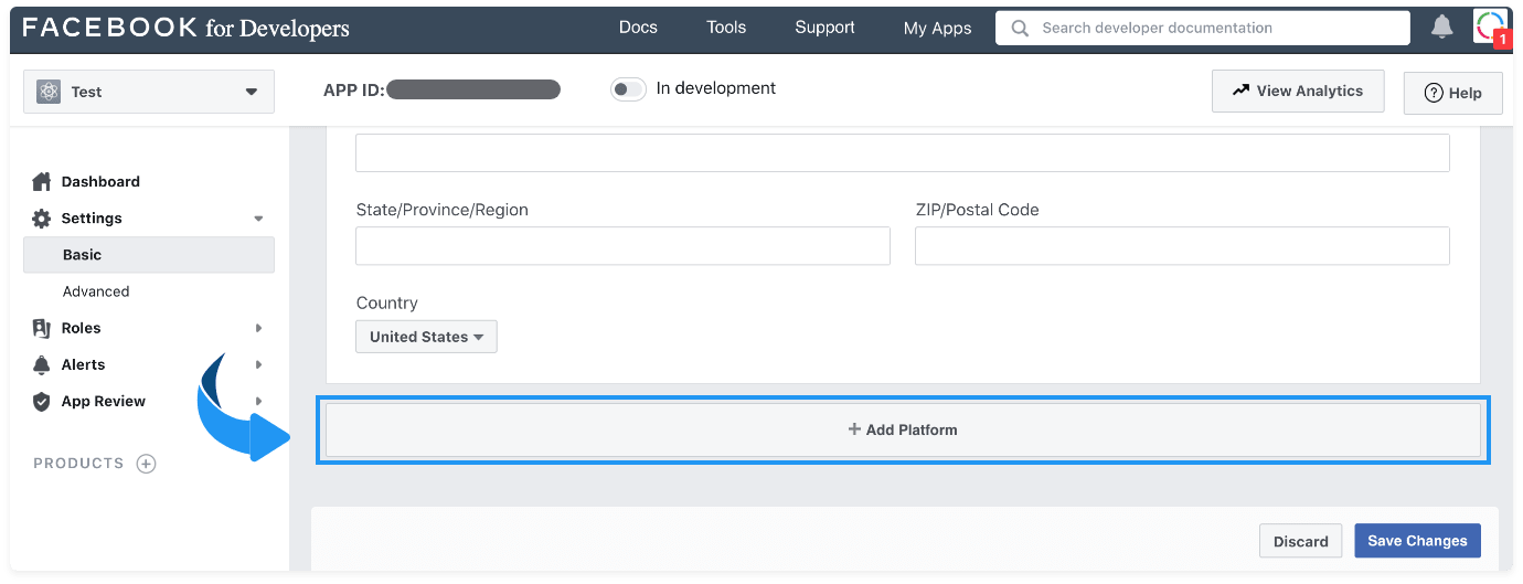 Add Platform with Website selected