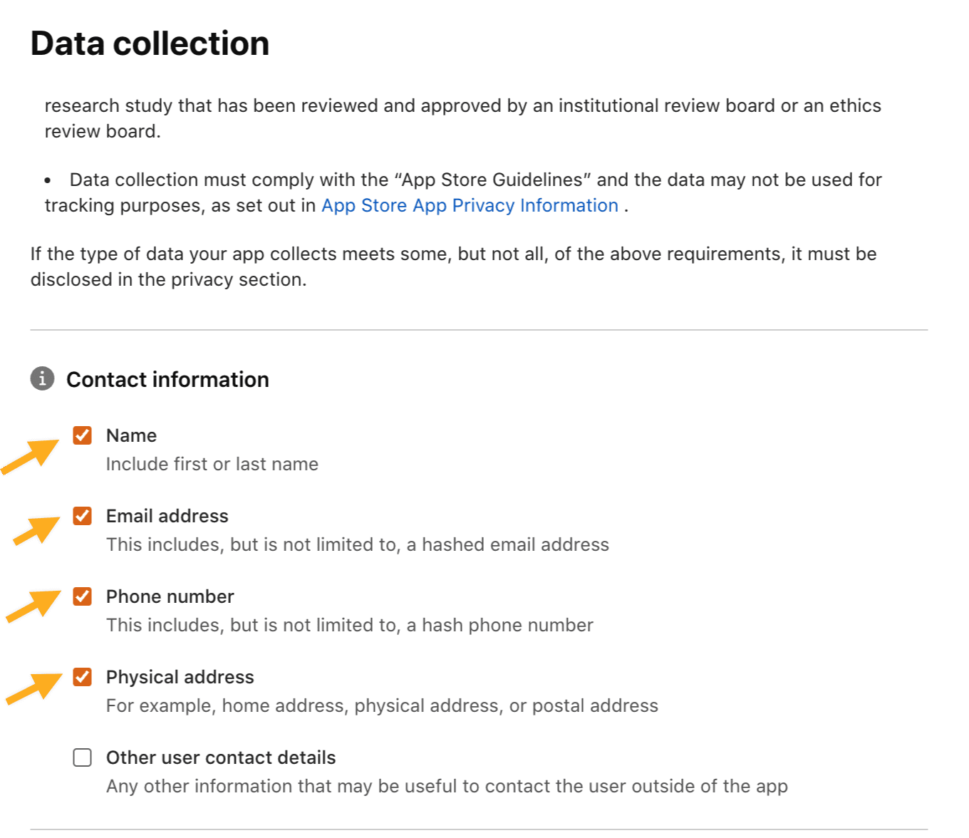 Select Customer App contact information