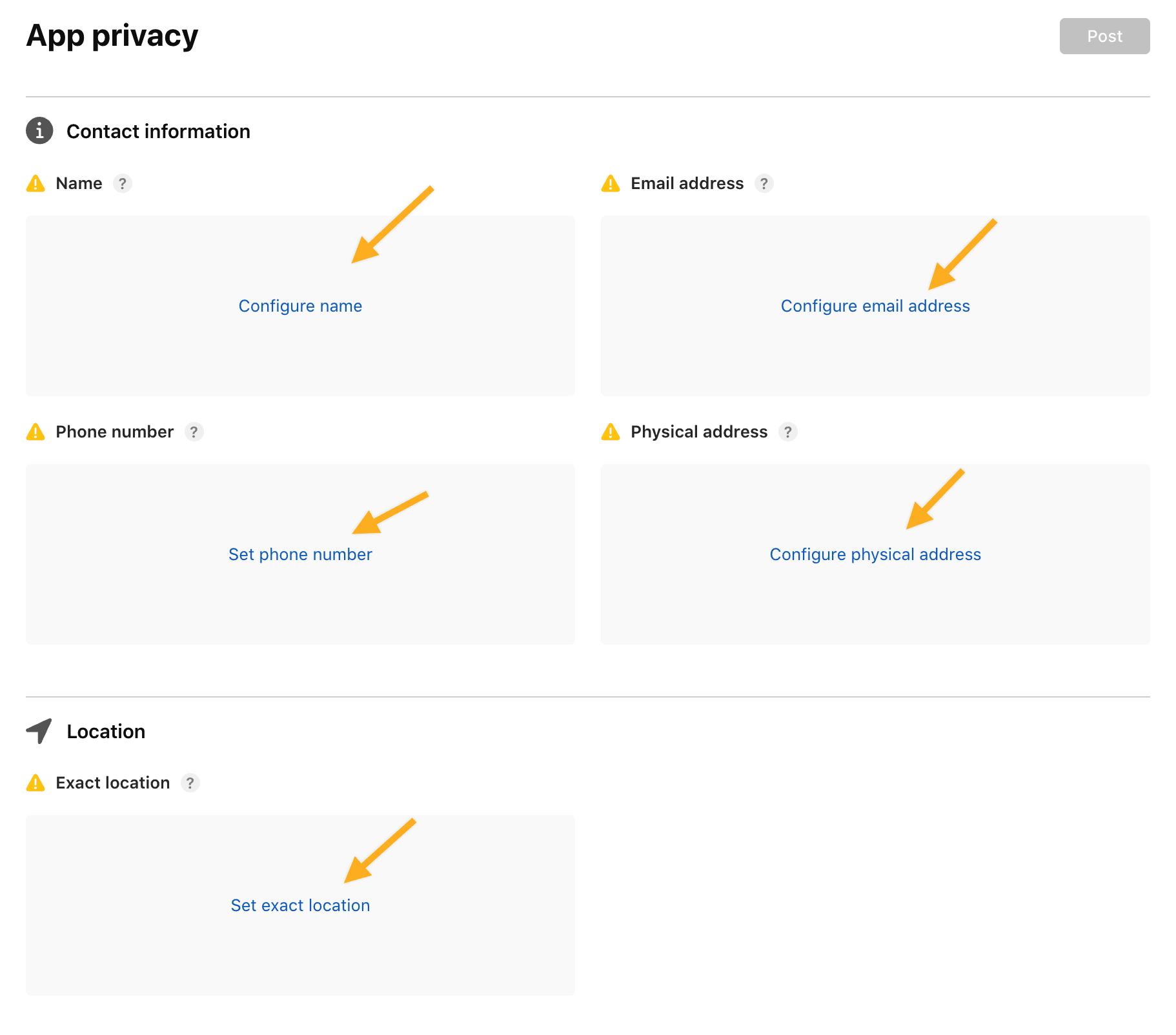Open a data-type privacy questionnaire