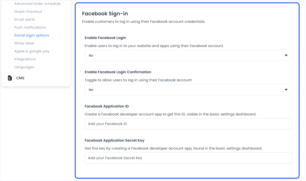 Facebook Sign-in in Social login options