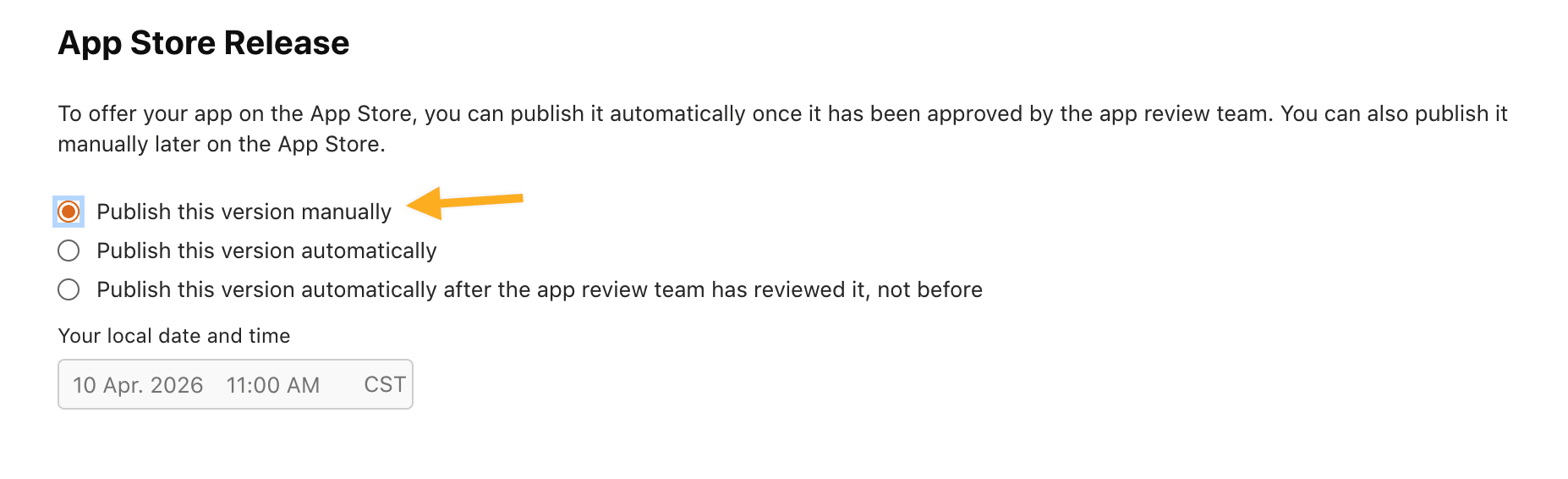 Choose App Store release behavior