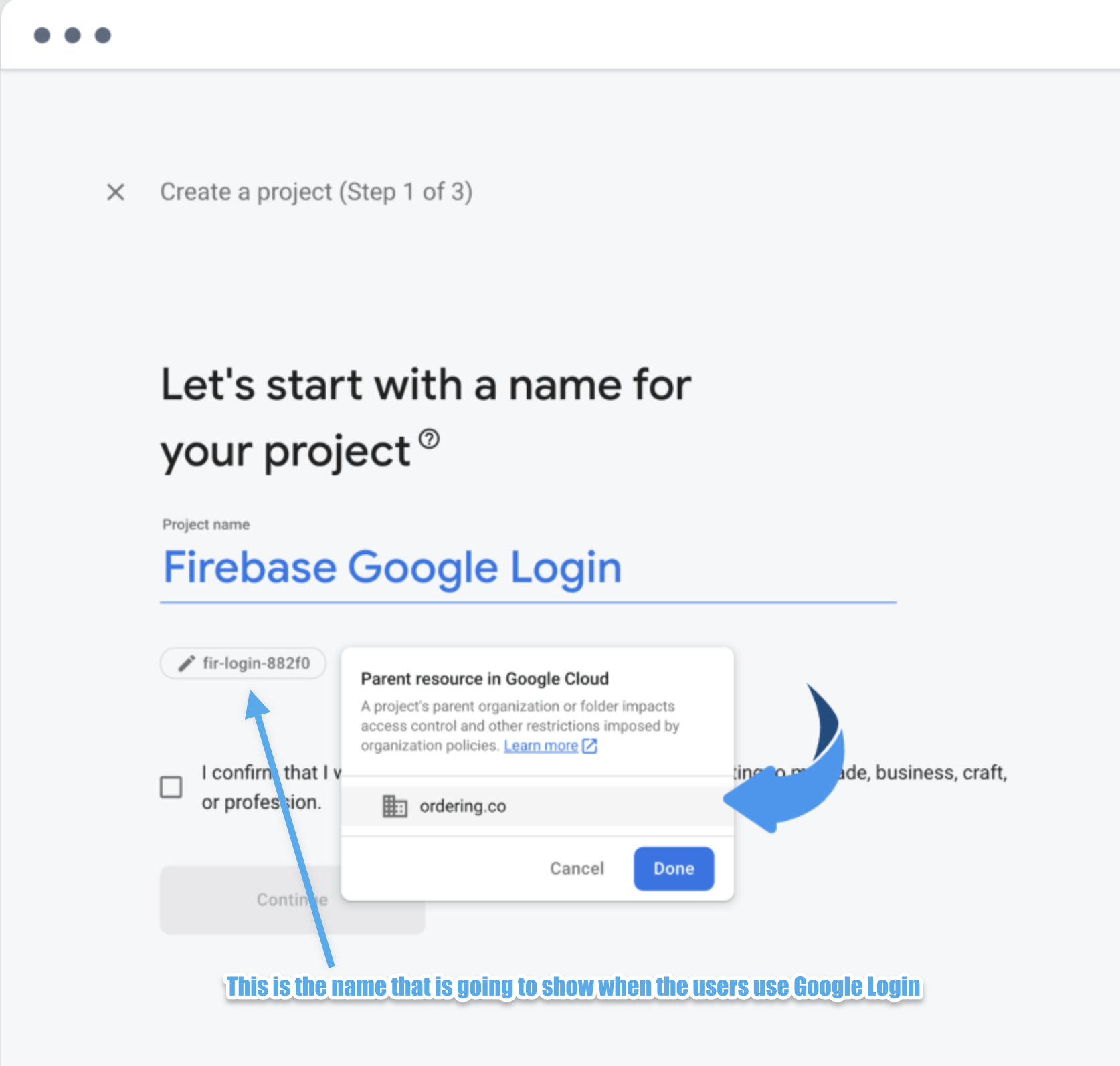 Firebase project ID set to the brand name