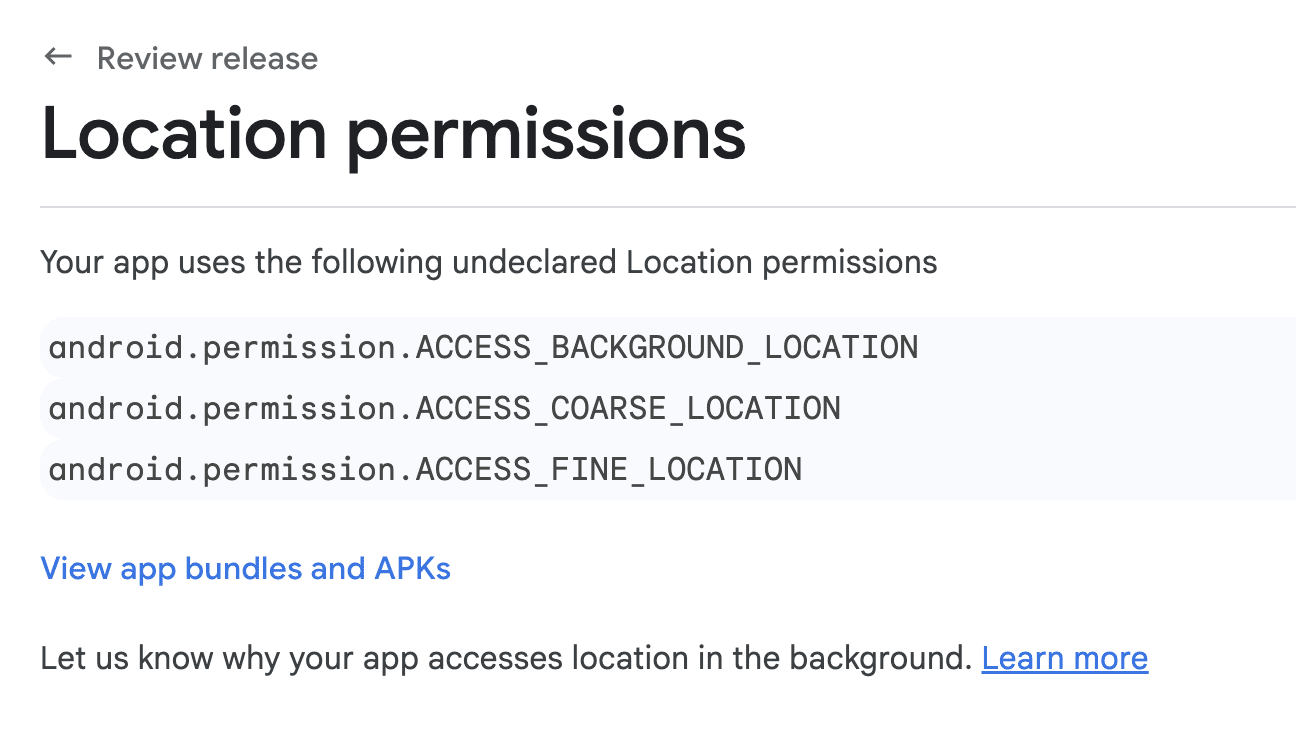 Declare background and other location permissions