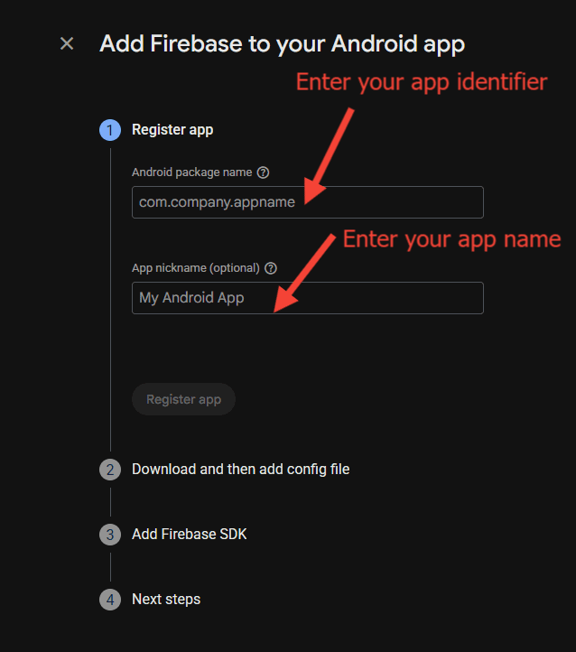 Firebase Register app