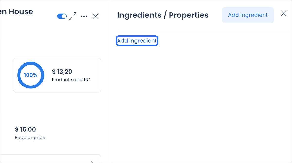 Ingredients / Properties panel with the Add ingredient control