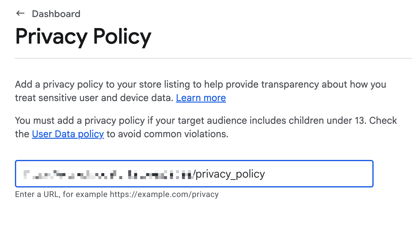 Enter the privacy-policy URL