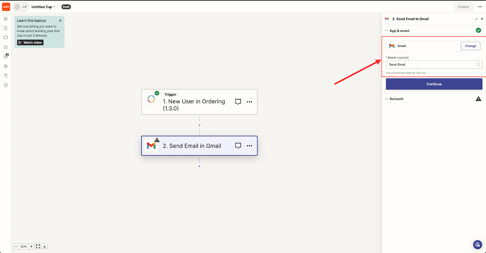 Zapier Gmail event Send Email