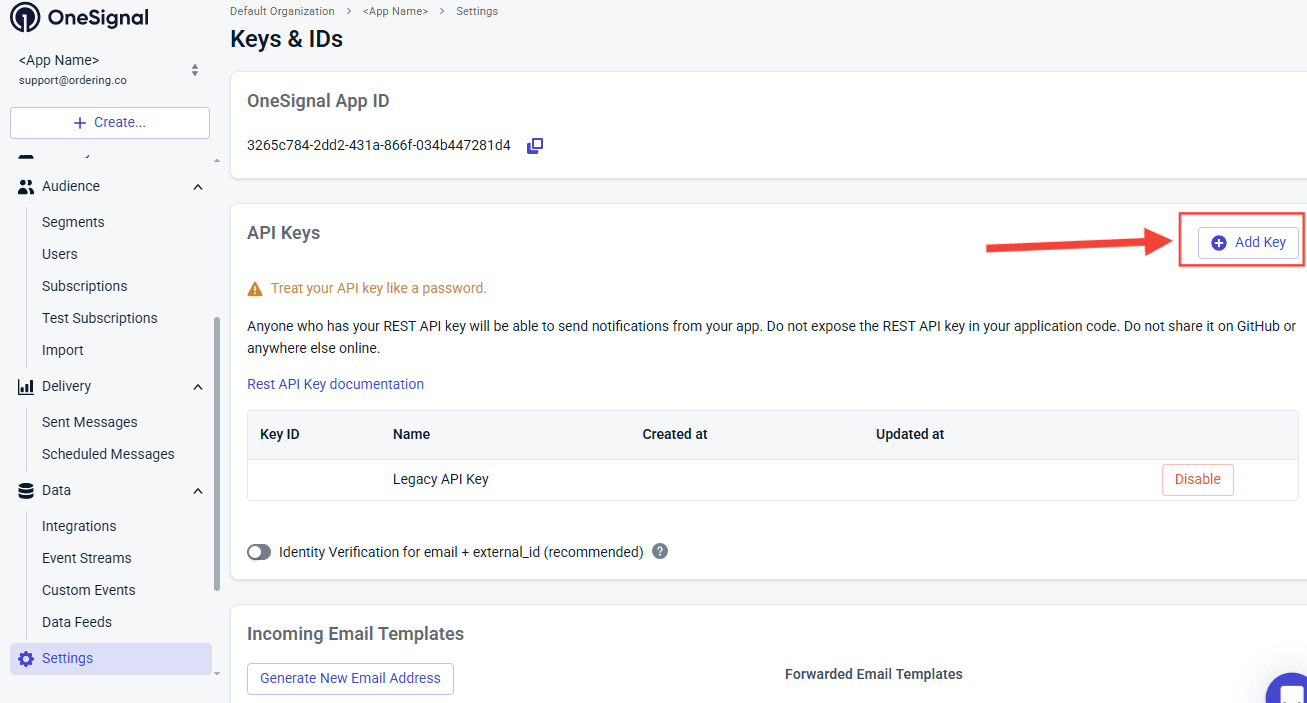 OneSignal Add Key
