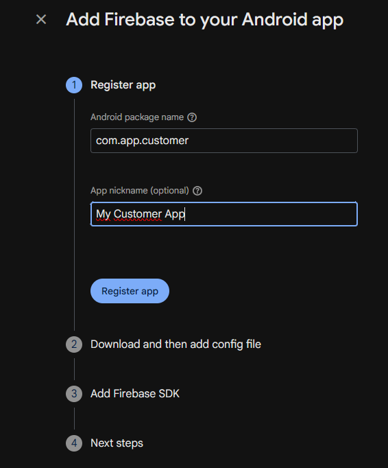 Register an Android or iOS app in Firebase