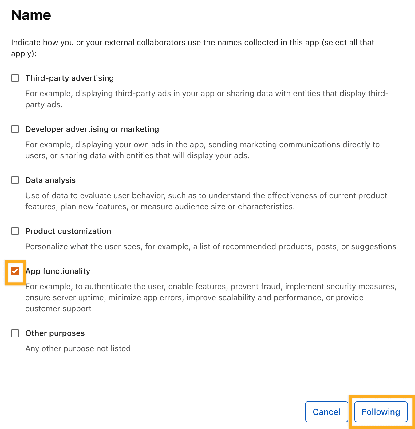 Select the data-use purpose