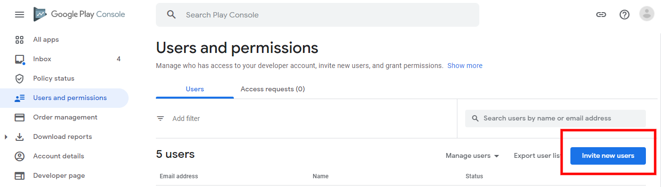 Invite a Google Play Console user