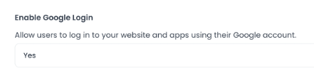Enable Google Login set to Yes