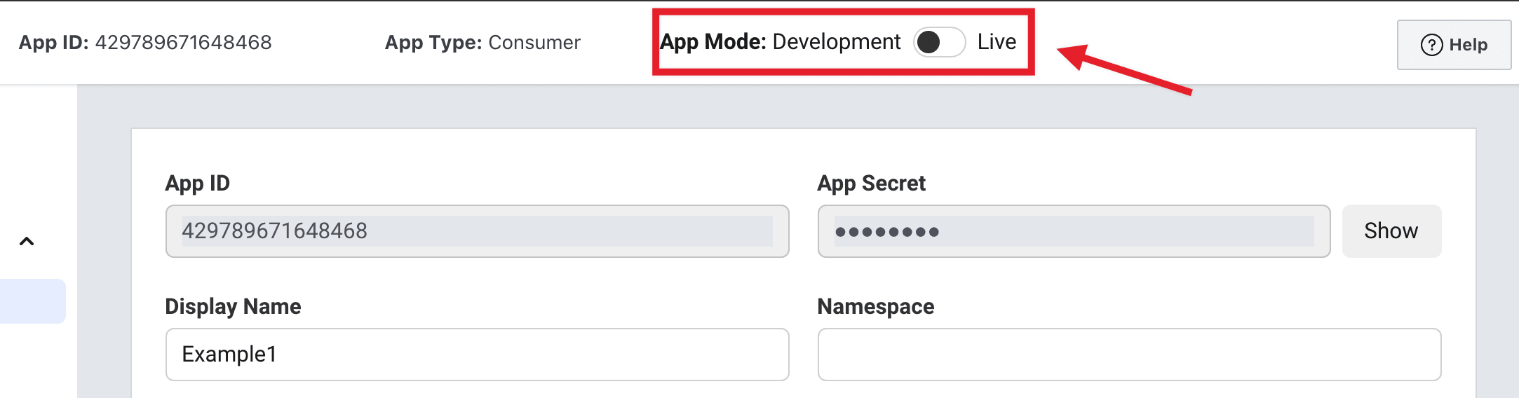 Facebook App Mode switch from Development to Live