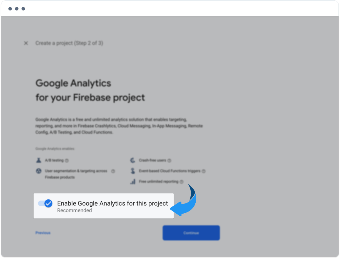 Google Analytics enabled for the Firebase project