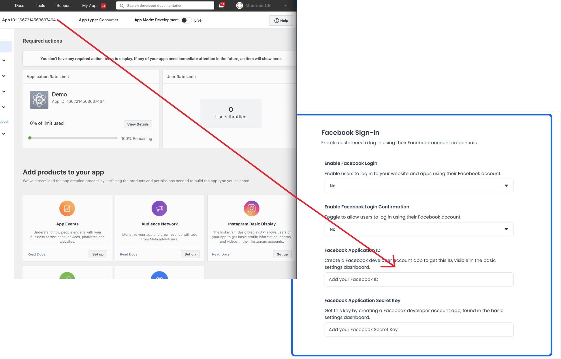 Facebook Developers App ID mapped to Facebook Application ID