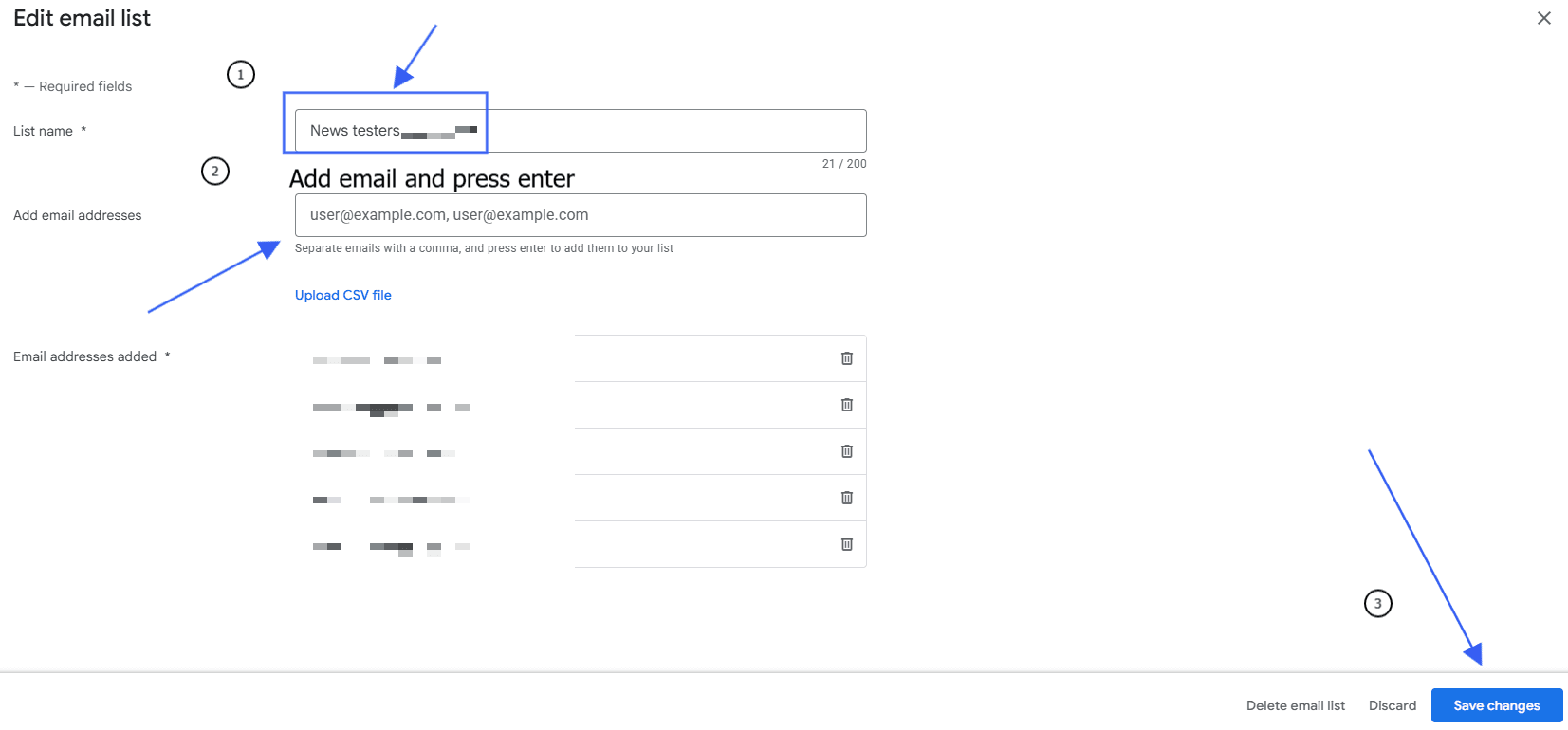 Create a tester email list