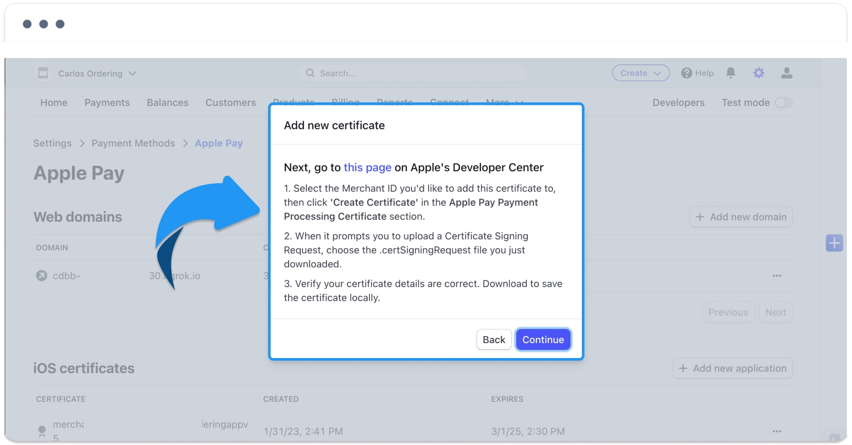 Historical Apple account certificate step