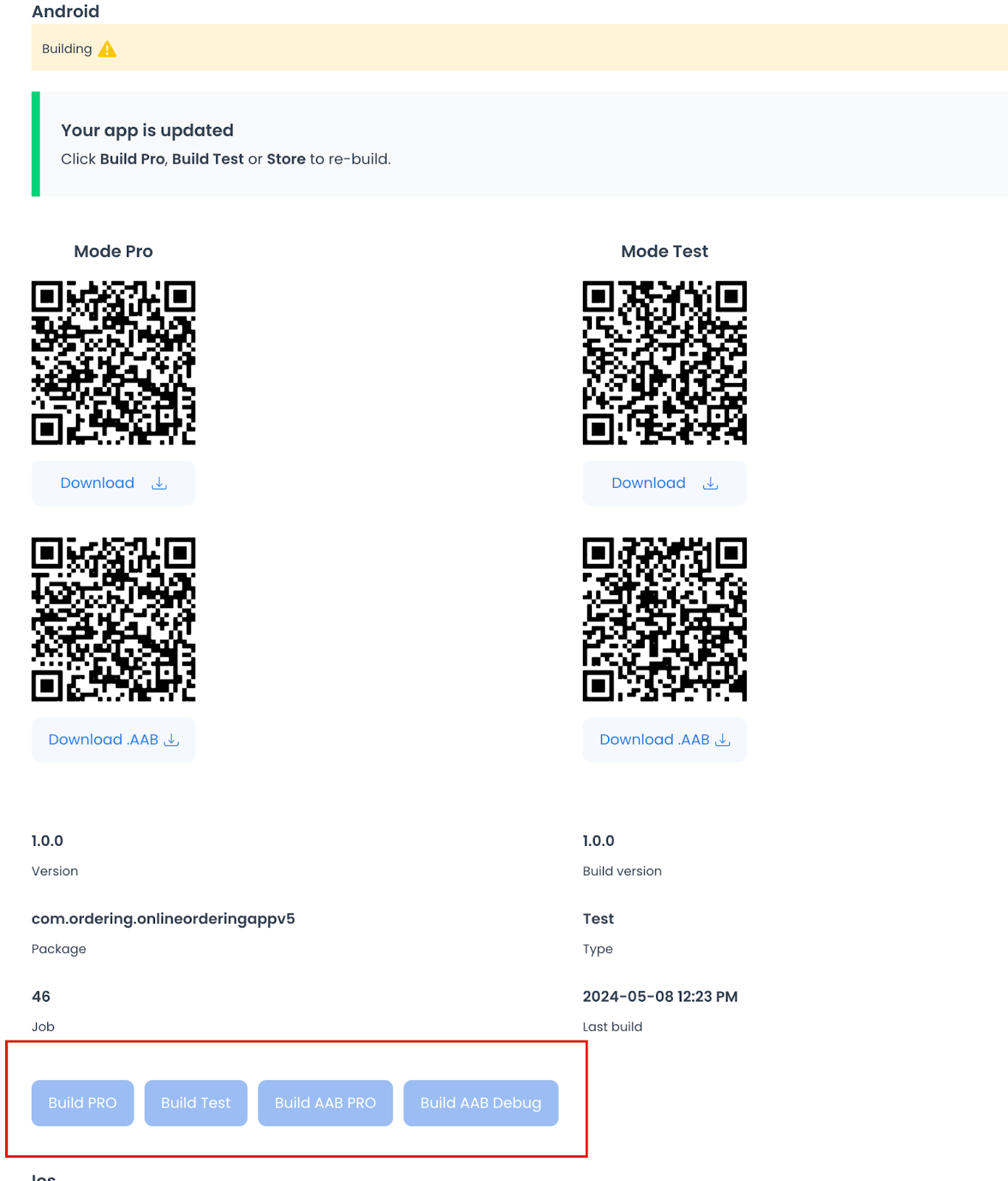 Android and iOS build controls