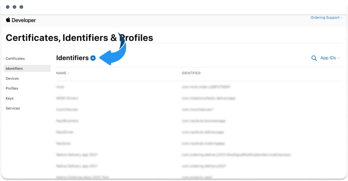 Add identifier plus button