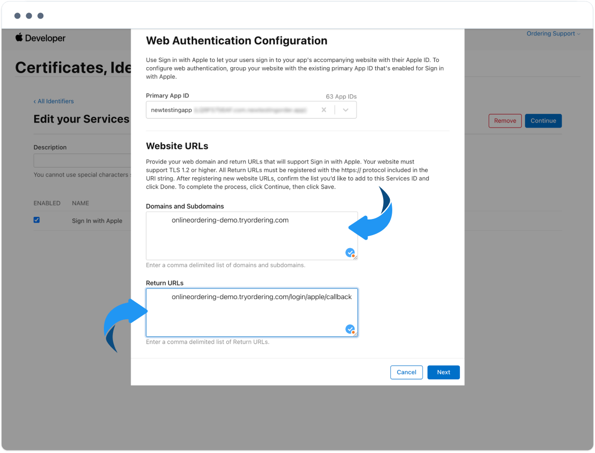 Return URL with https and /login/apple/callback