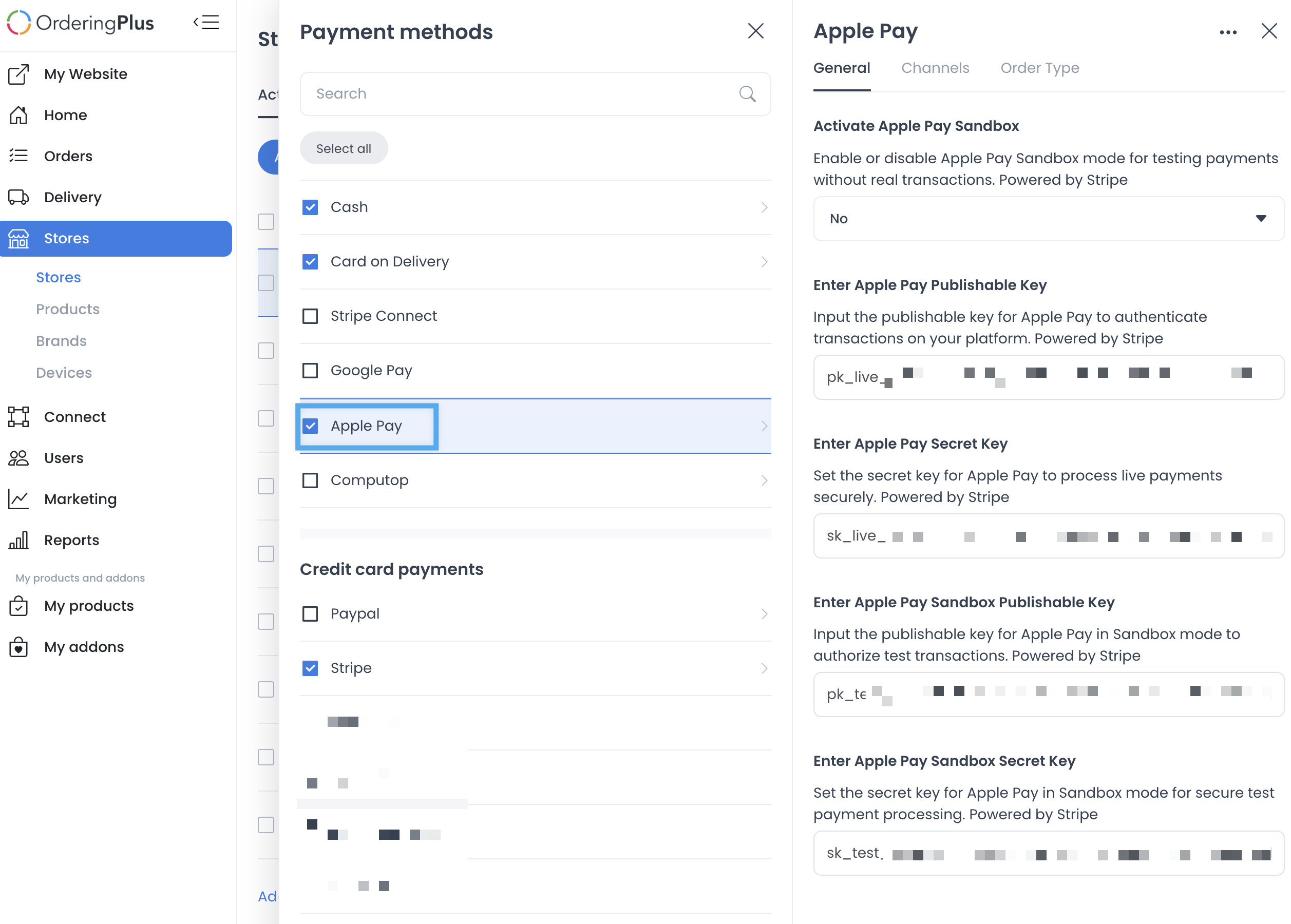Historical Dashboard Apple Pay settings form