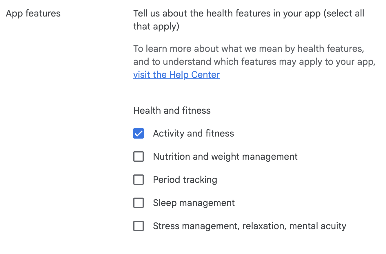 Declare activity and fitness features