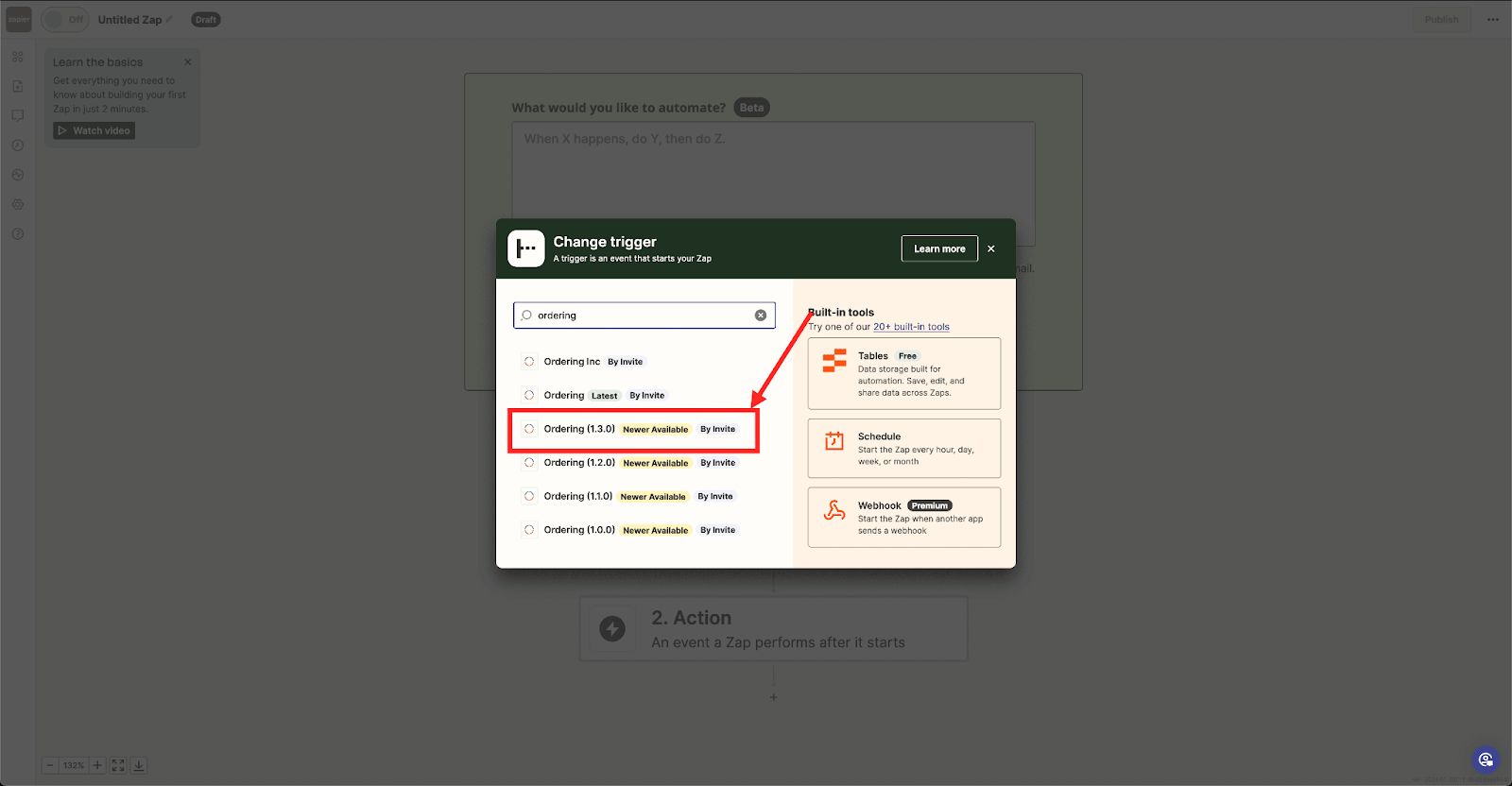 Zapier trigger app list with Ordering 1.3.0