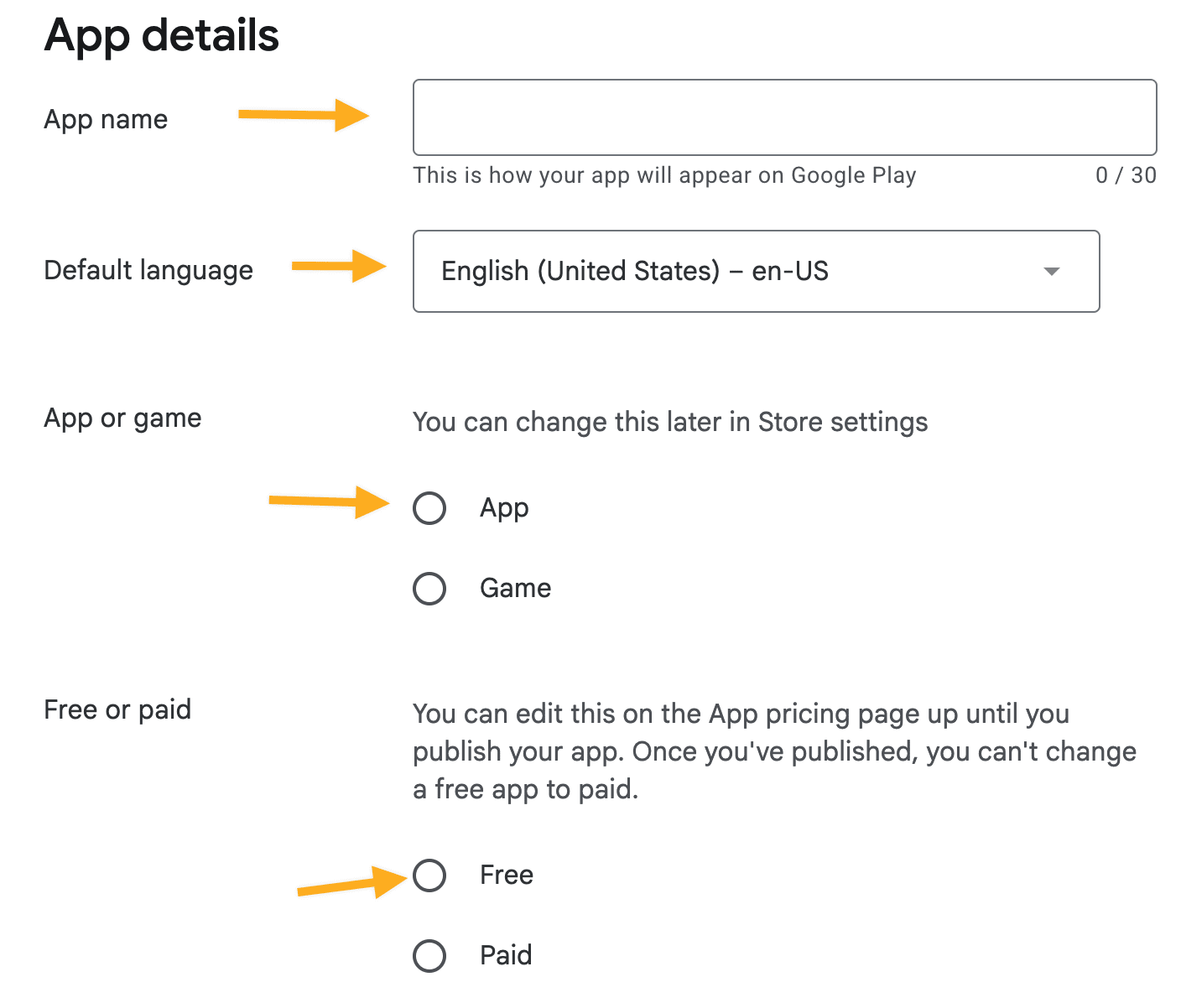 Enter new-app details