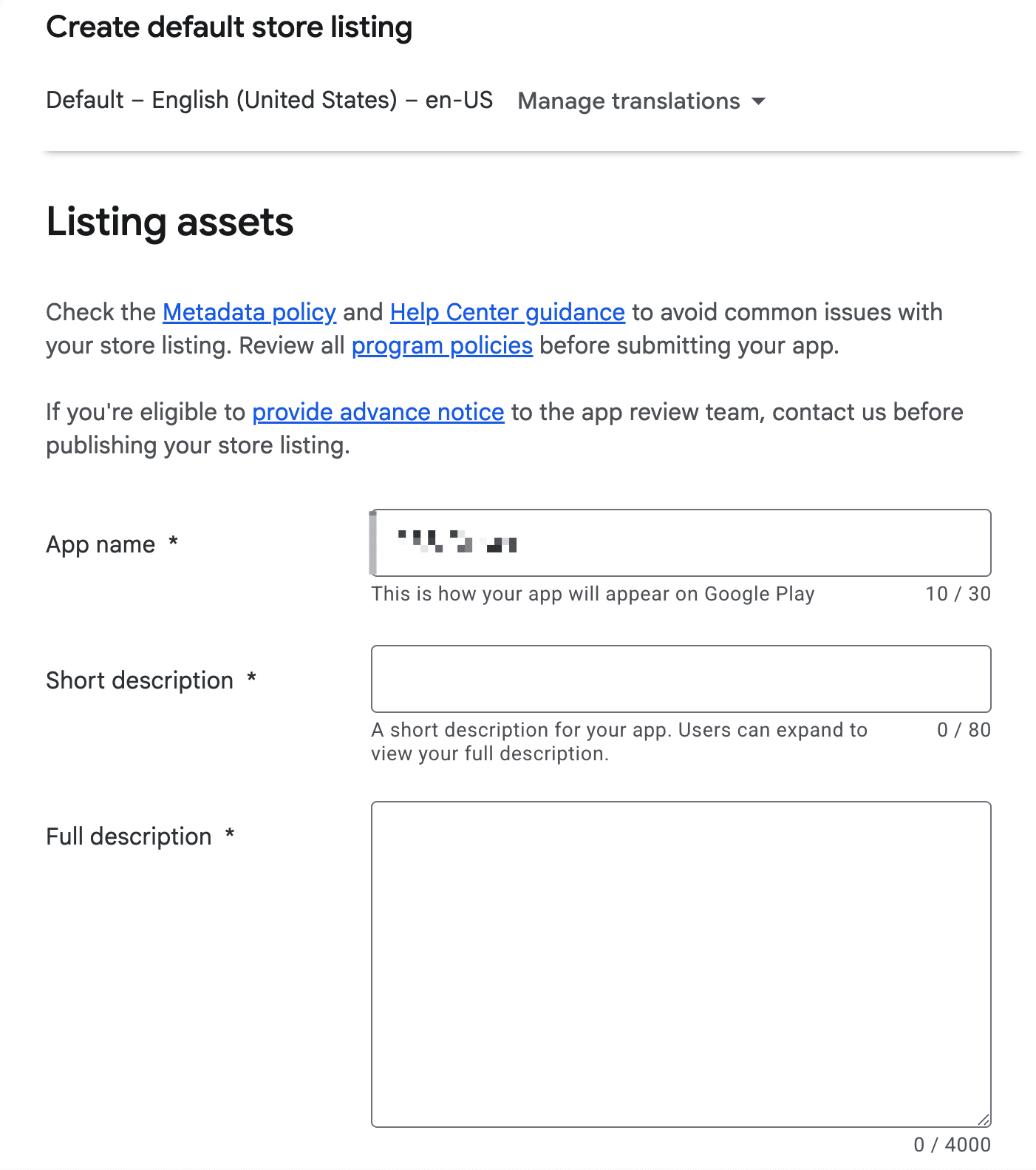 Enter app name and descriptions