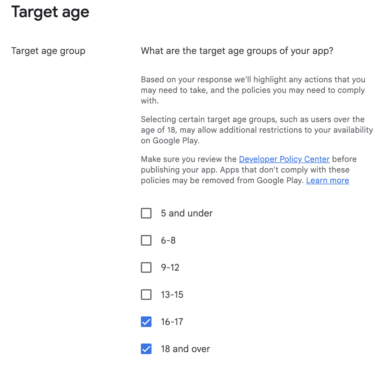 Select the target age groups