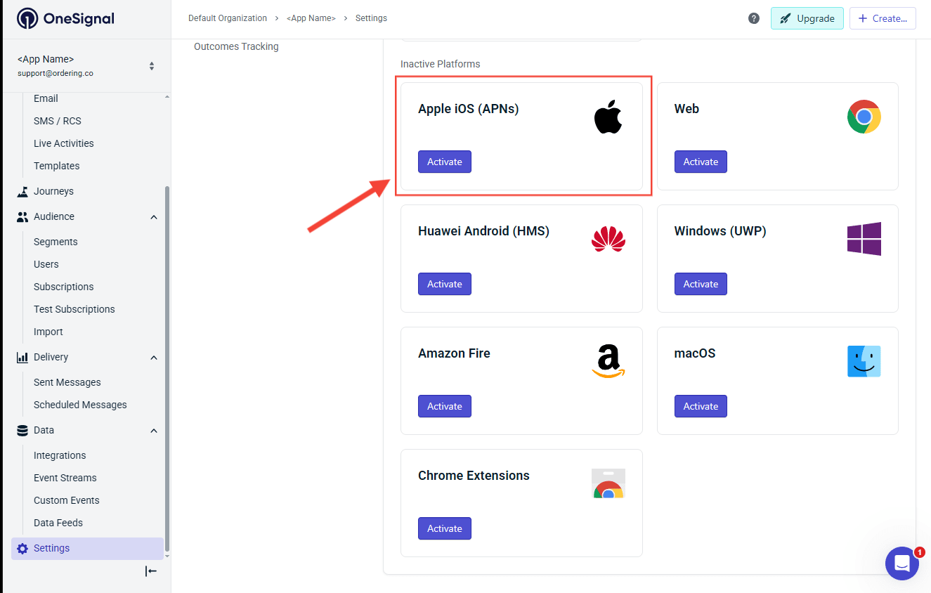 OneSignal Activate Apple iOS APNs