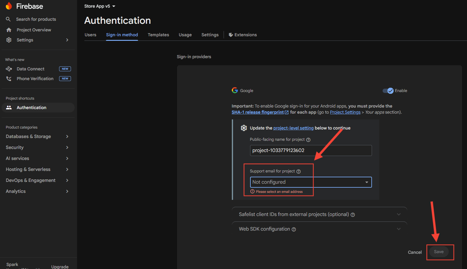 Google provider support email and Save