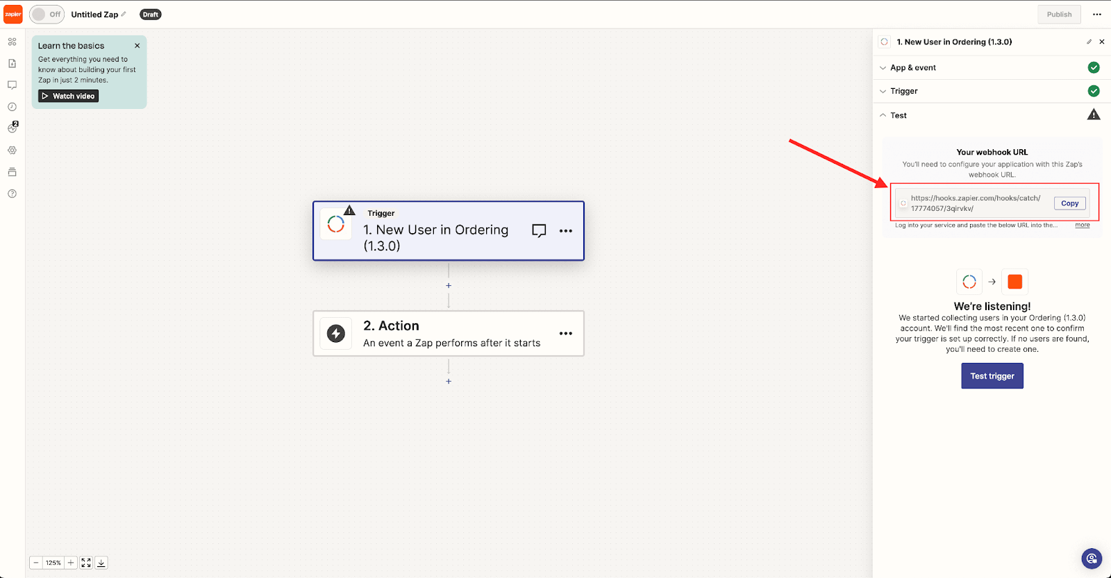 Zapier trigger webhook URL with Copy