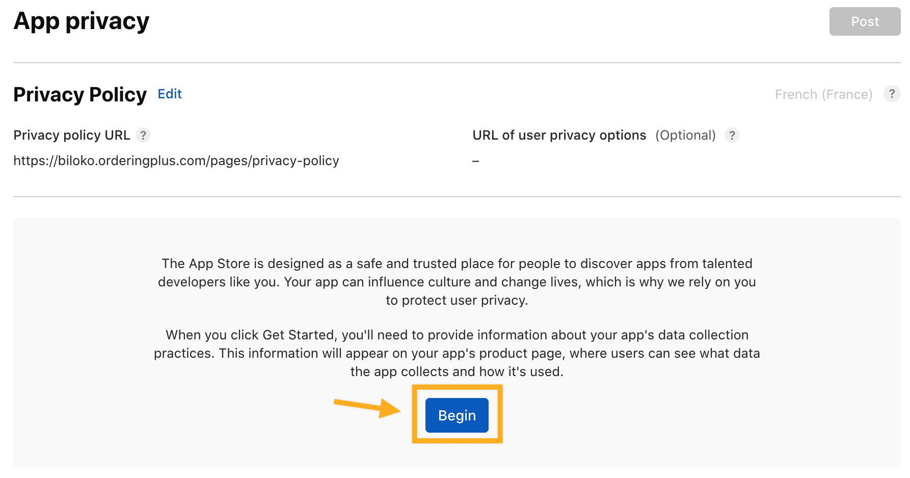 Start App Privacy questions