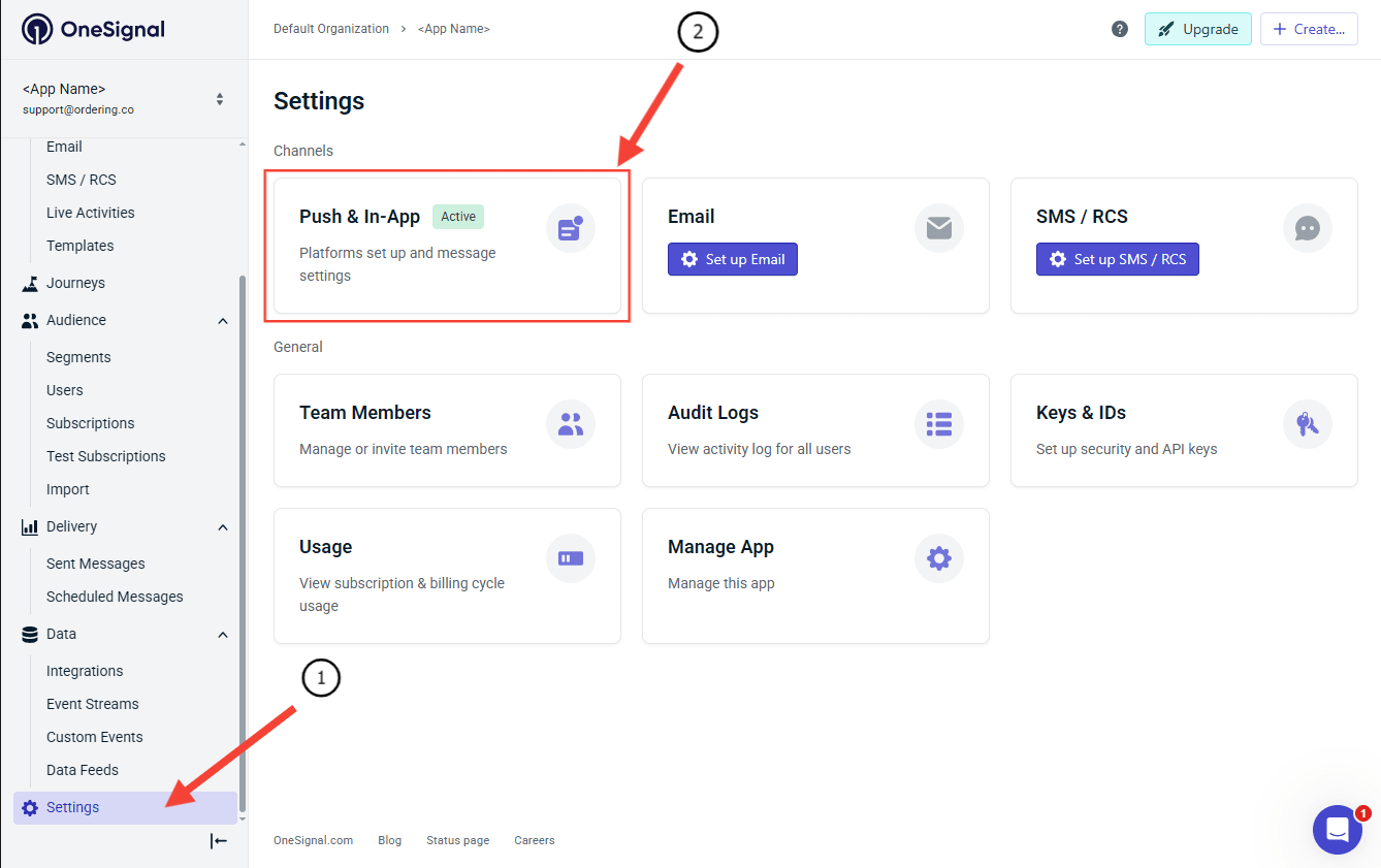 OneSignal Push and In-App Settings