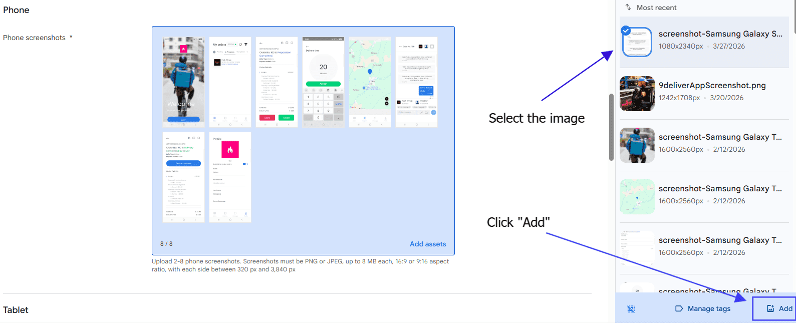 Add selected Google Play screenshots