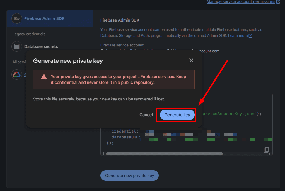 Firebase service-account JSON download